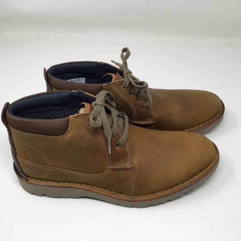 Clarks Mens Vargo Mid Ankle Chukka Boot Light Brown Leather Size 10 Pre Owned